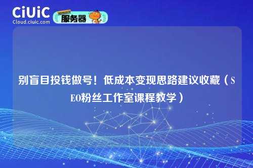 别盲目投钱做号！低成本变现思路建议收藏（SEO粉丝工作室课程教学）