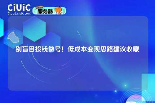 别盲目投钱做号！低成本变现思路建议收藏