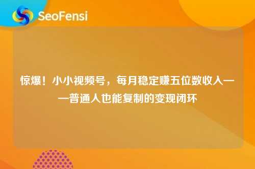 惊爆！小小视频号，每月稳定赚五位数收入——普通人也能复制的变现闭环