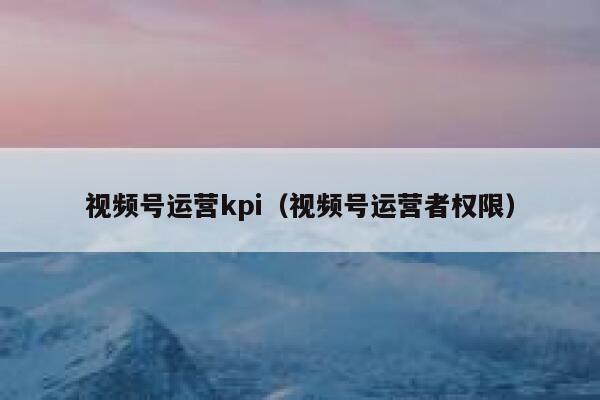 视频号运营kpi（视频号运营者权限）