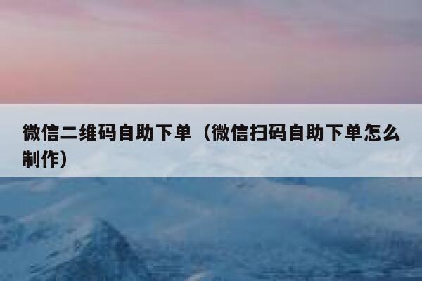 微信二维码自助下单（微信扫码自助下单怎么制作）