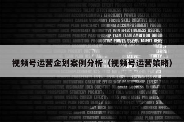 视频号运营企划案例分析（视频号运营策略）