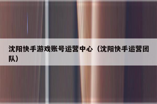 沈阳快手游戏账号运营中心（沈阳快手运营团队）