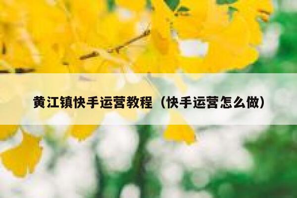 黄江镇快手运营教程（快手运营怎么做）