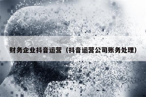 财务企业抖音运营（抖音运营公司账务处理）