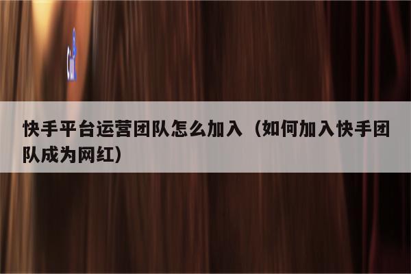 快手平台运营团队怎么加入(如何加入快手团队成为网红)